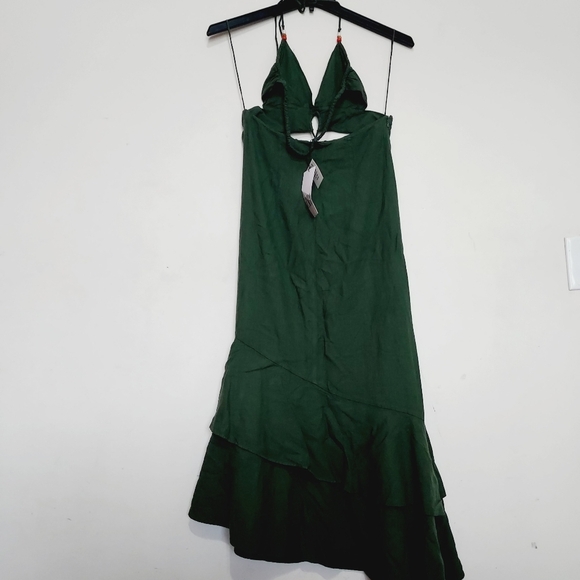 Zara Ruffled Linen Viscose Blend Asymmetric Hem Midi Dress - Picture 6 of 7